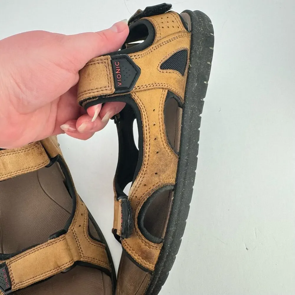 Vionic Neil Brown Nubuck‎ Leather Breathable Adjustable Platform Sandals Sz 7